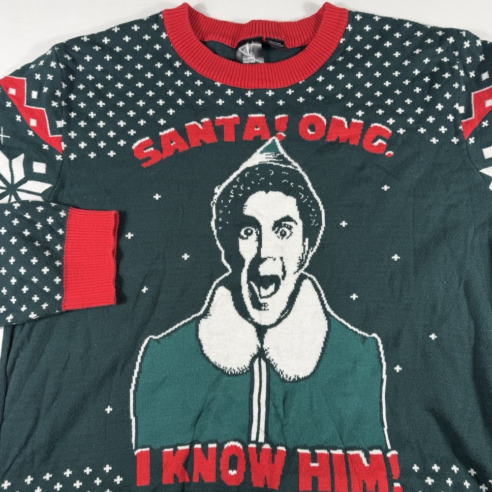 Elf OMG Santa I‎ Know Him Womens Ugly Christmas Sweater XL Soft